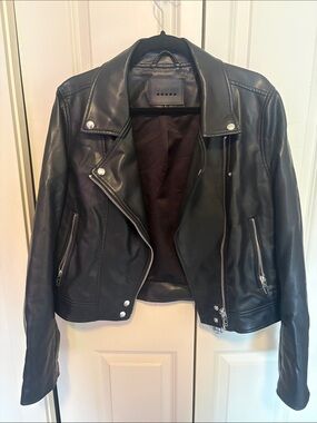 Blank NYC Black Leather Moto Jacket with Silver Accents